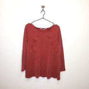 Soft Surroundings camden red long sleeve waffle shirt trapeze S mineral wash